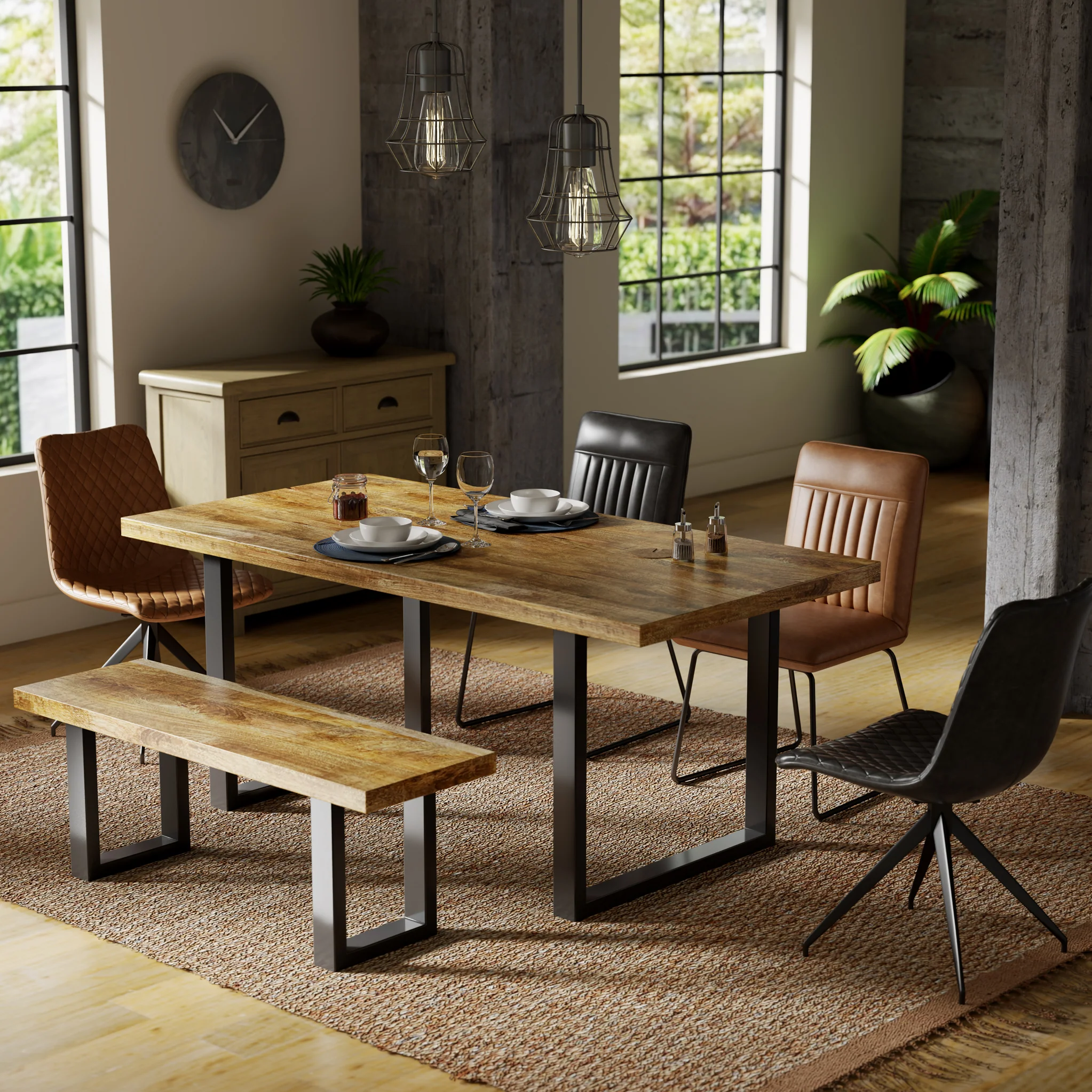 Abel Mango Wood 180cm Dining Table with U Leg - Image 2