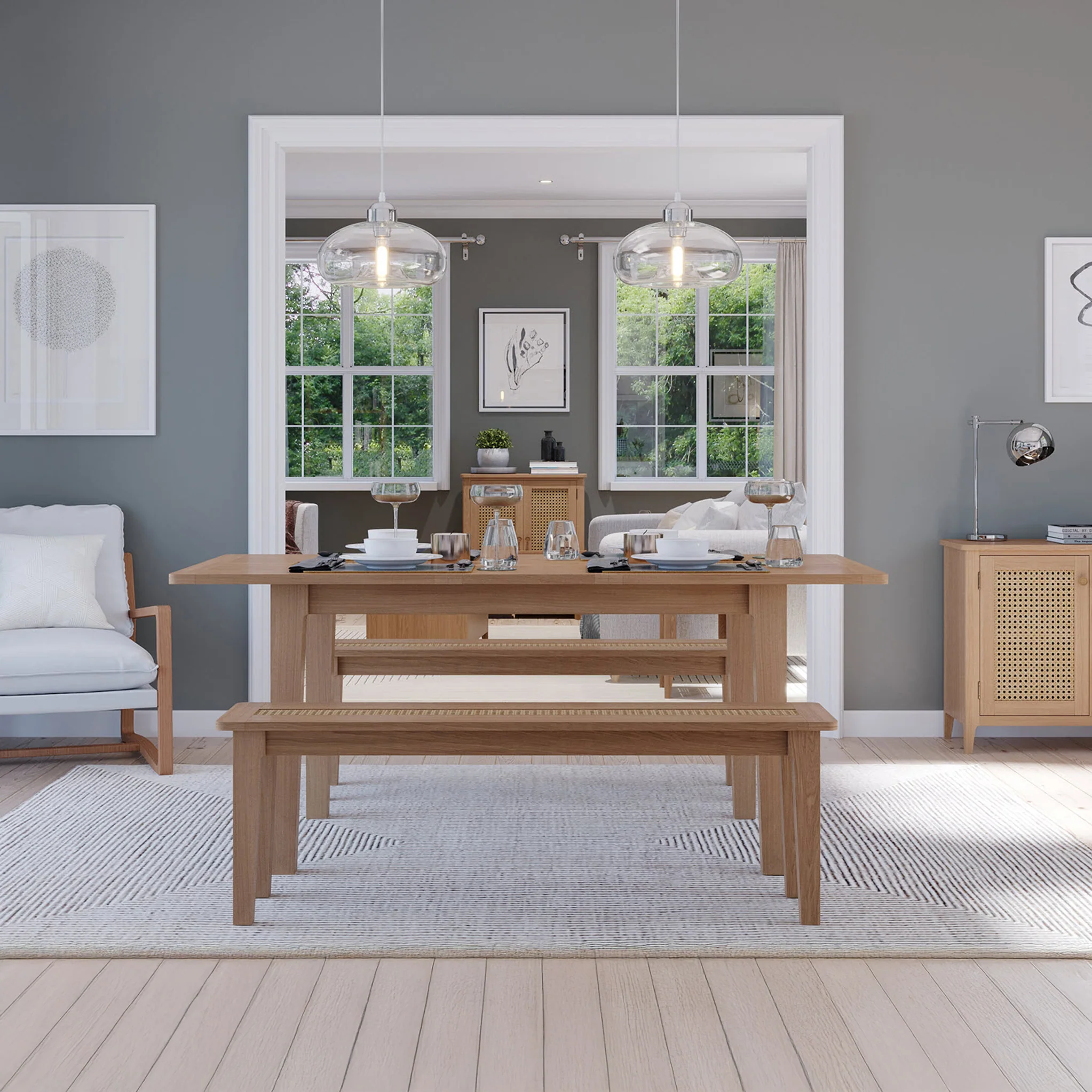 Albany Oak & Rattan 140-180cm Extending Dining Table - Image 9