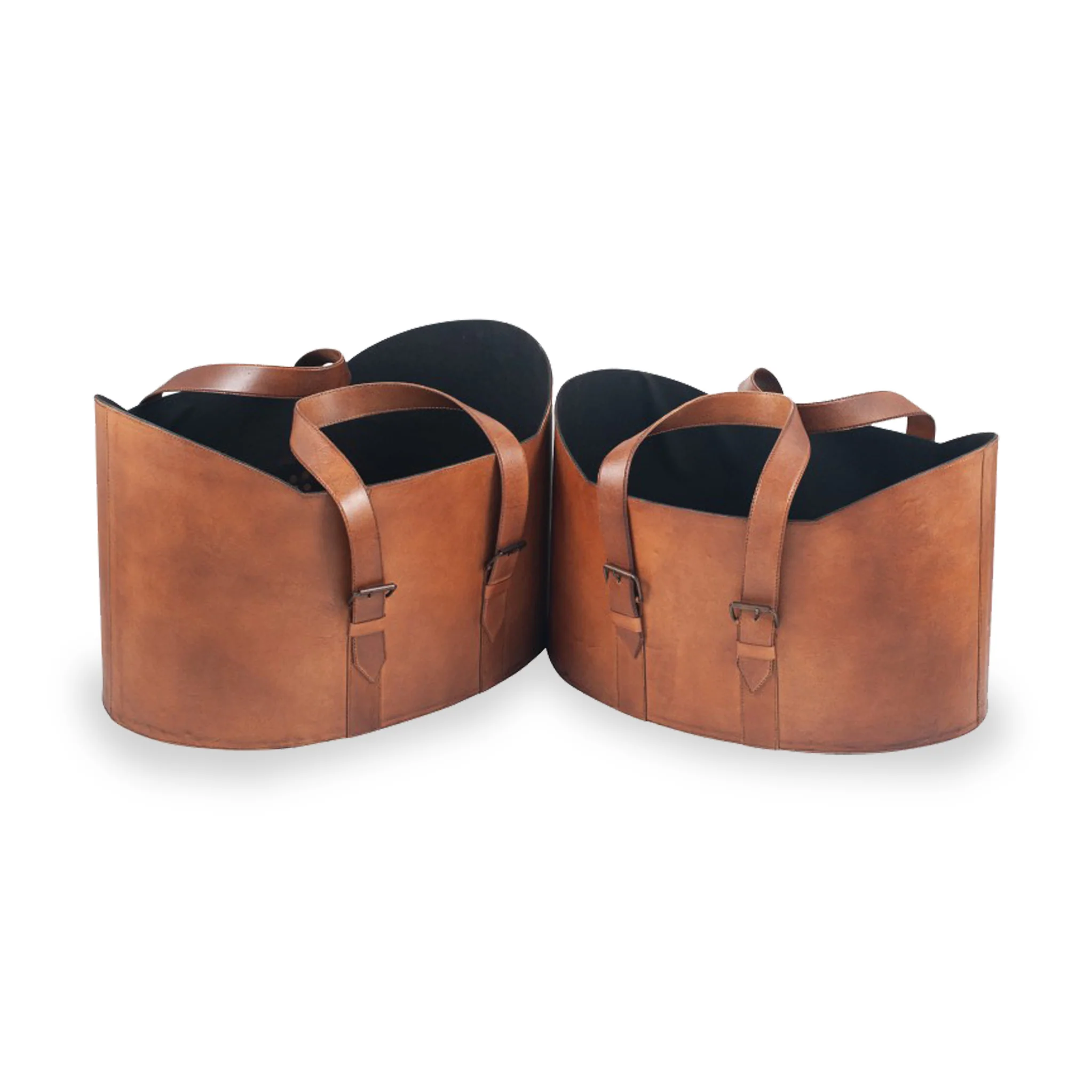 Alessio Vintage Brown Leather Handled Storage Set of 2