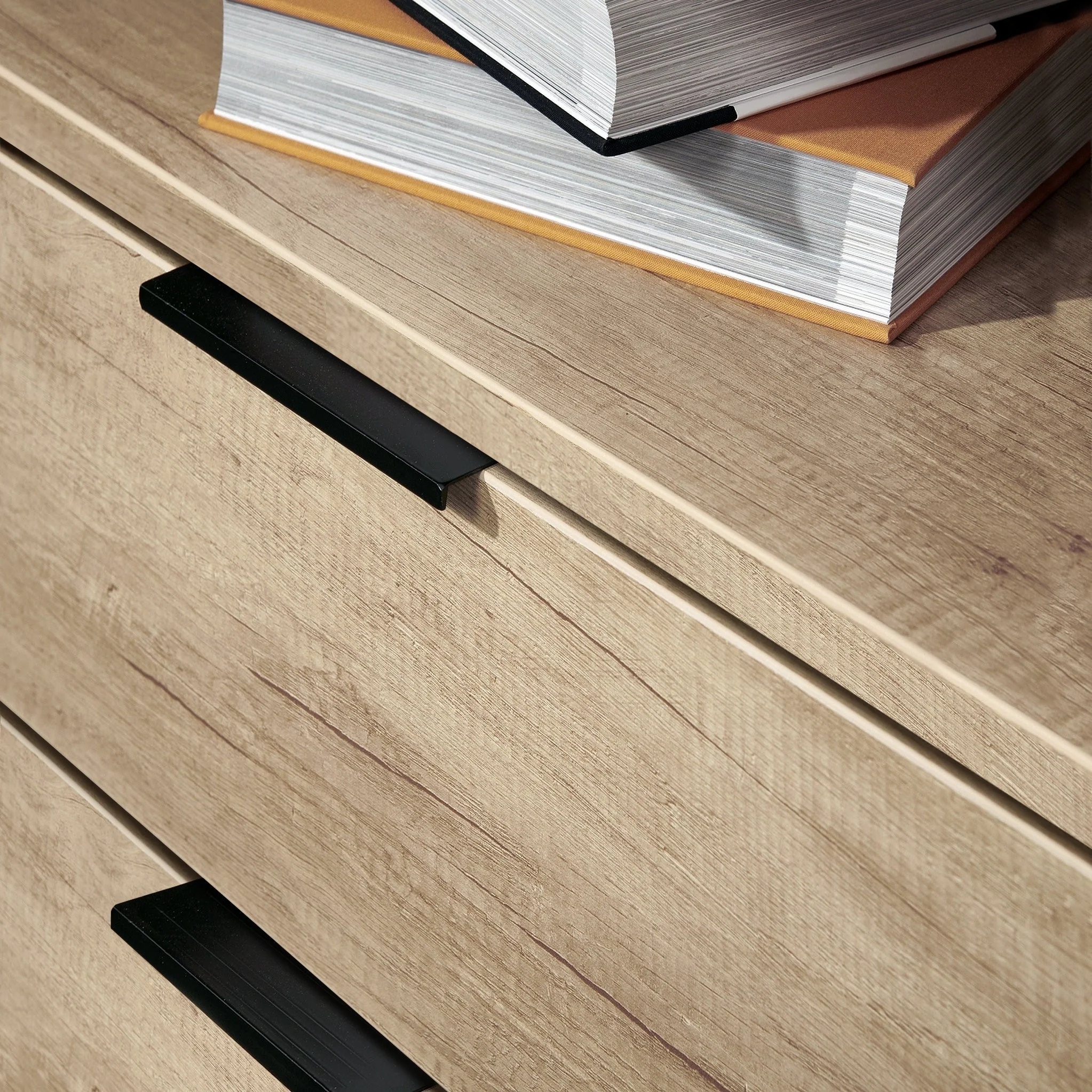 Asher Light Oak 2 Drawer Side Table with Black Legs - Image 5