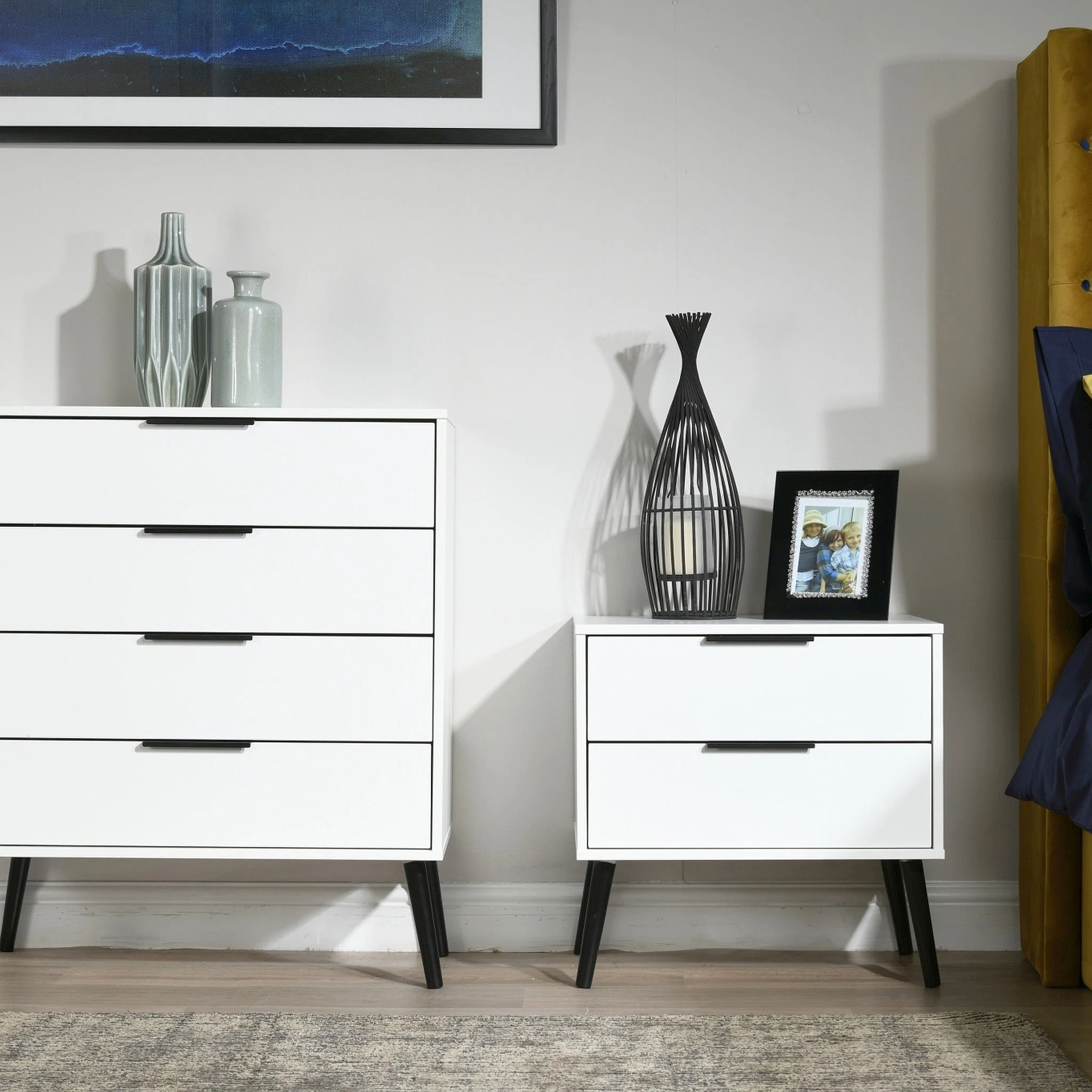 Asher White 4 Drawer Chest with Black Legs - Image 2