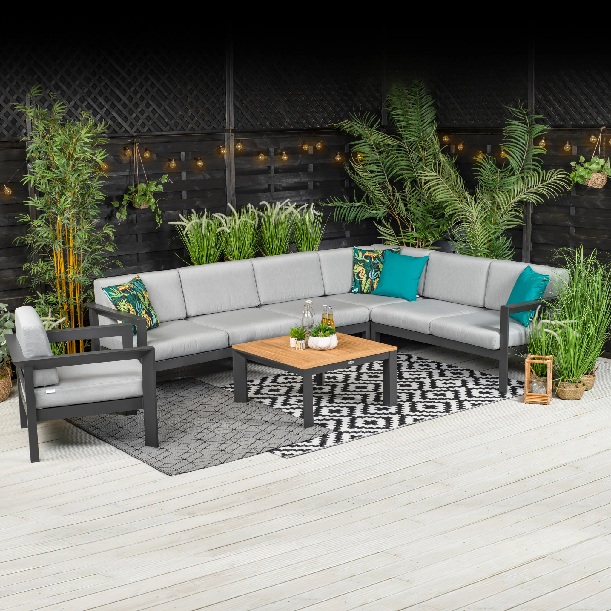 Austell Deluxe Corner Set with Teak Coffee Table