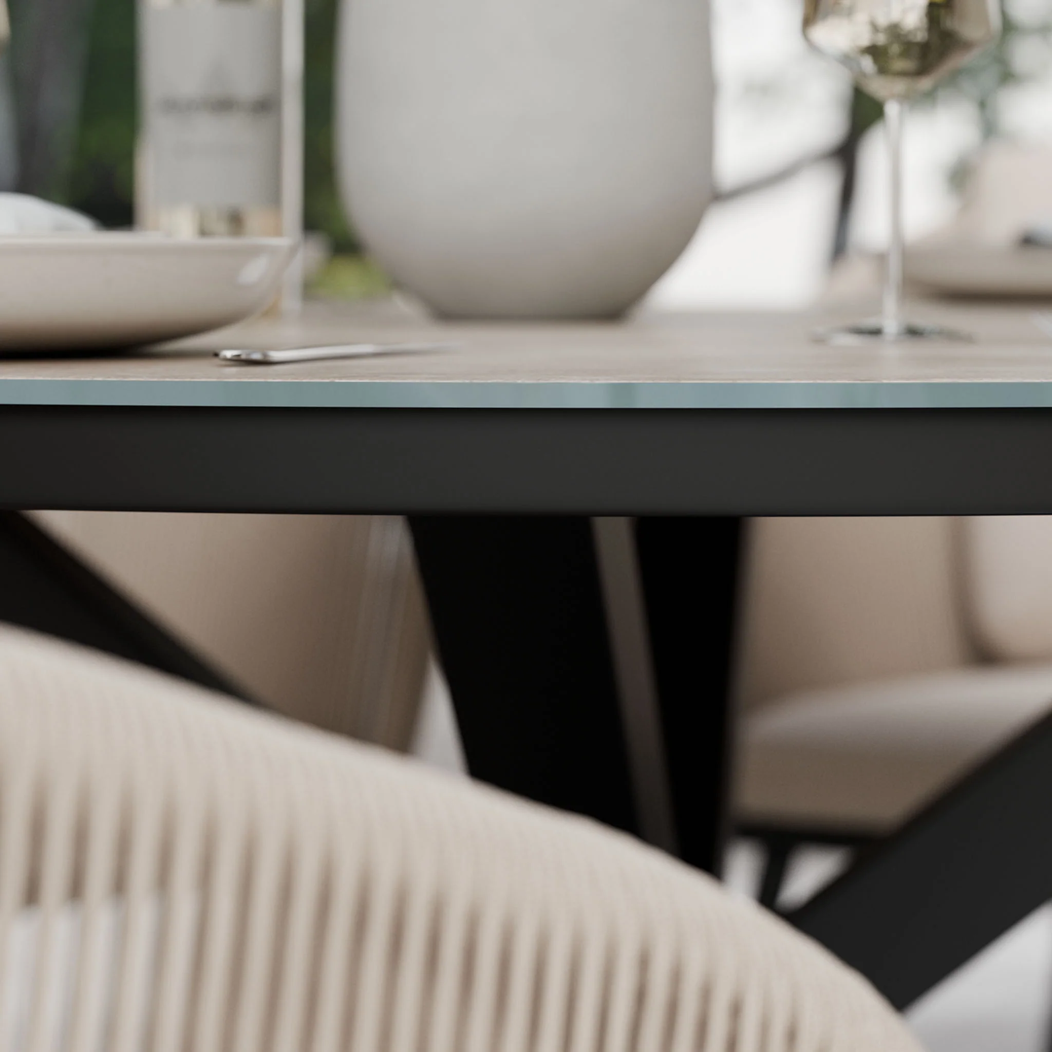 Bali 4 Seater Round Ceramic Glass Dining Set with Bali Rope Chairs - Image 7