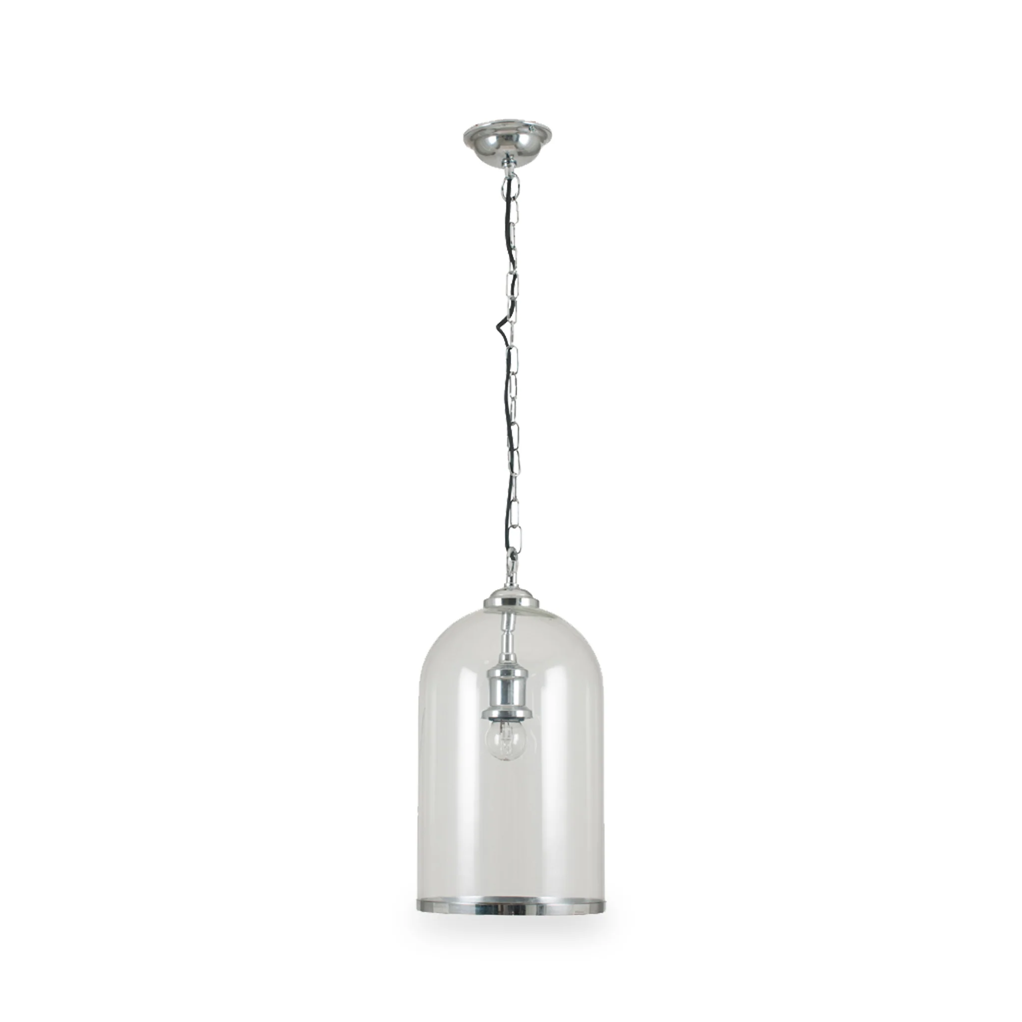 Cloche Clear Glass and Silver Pendant