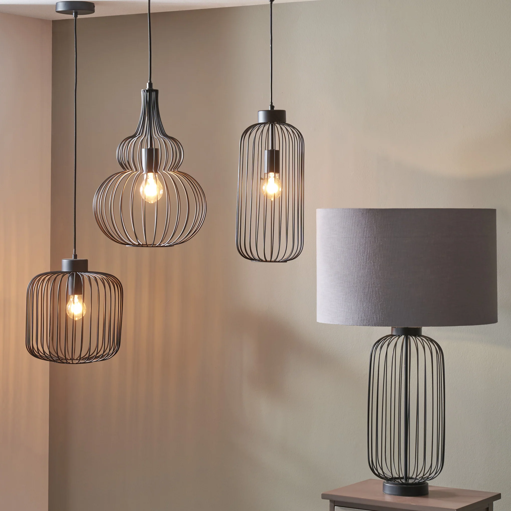 Dania Matt Black Metal Wire Tall Pendant - Image 4