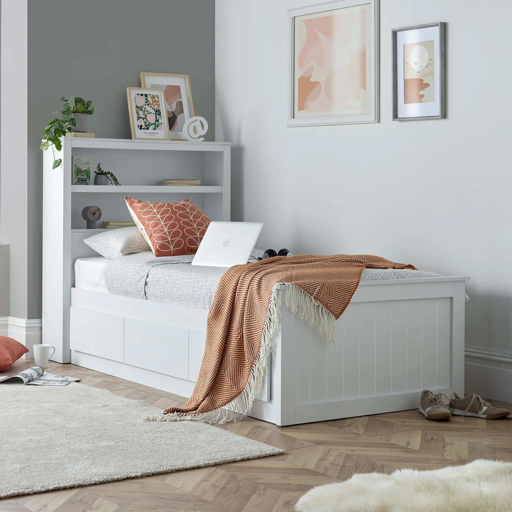 Emelia Wooden 3 Drawer and Shelving Storage Bed Frame