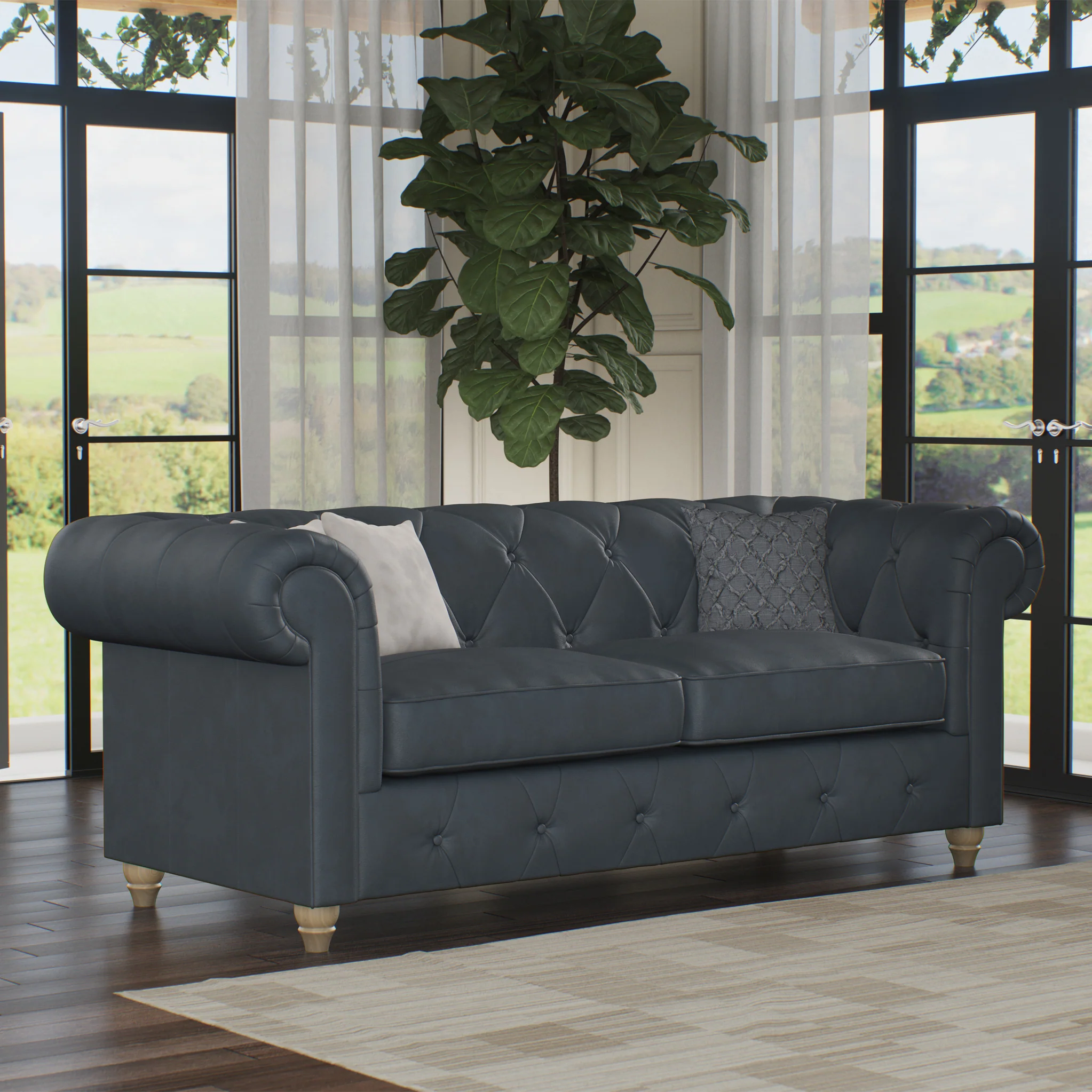 Everett Leather 3 Seater Sofa - Image 2