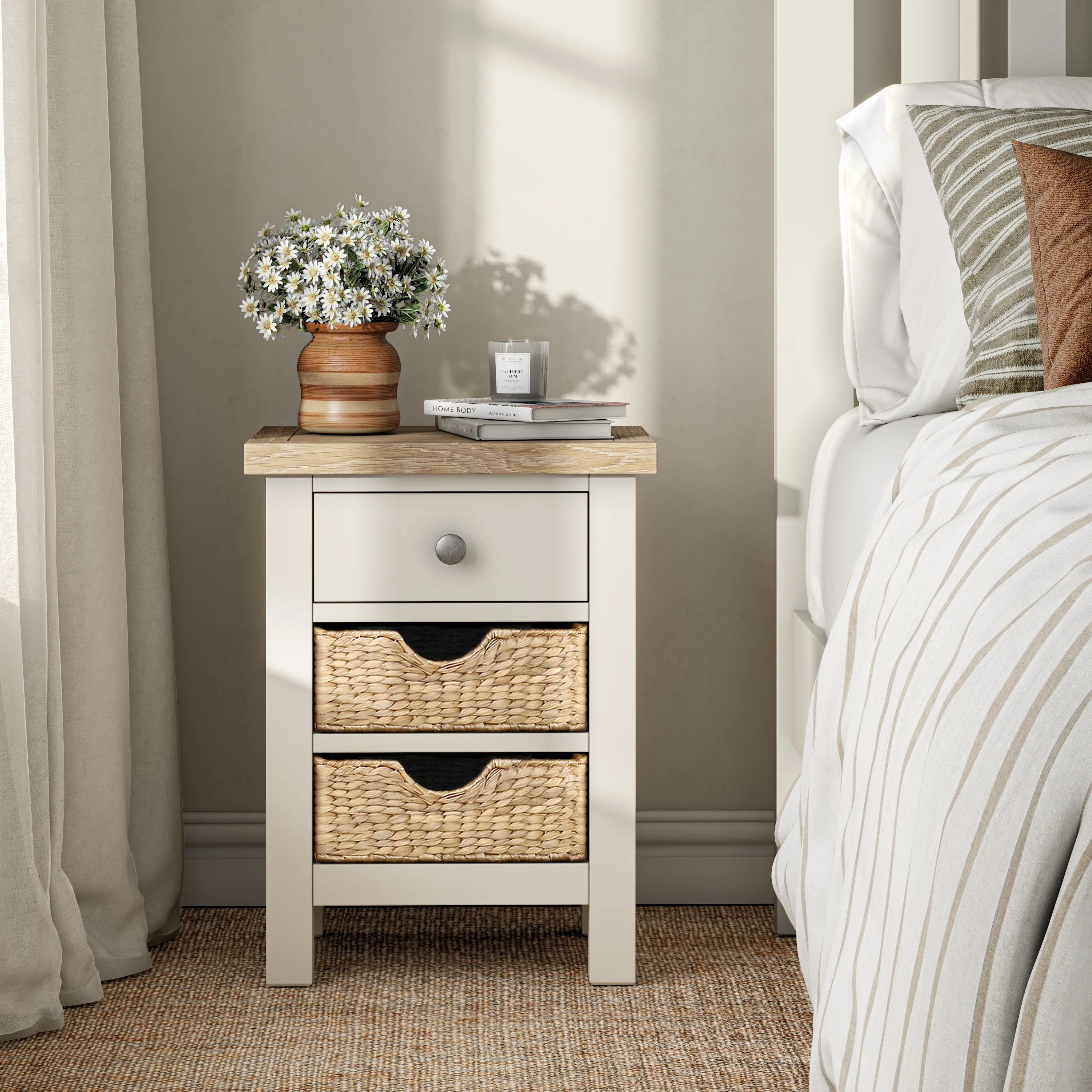 Farro Basket 3 Drawer Bedside Table - Image 2