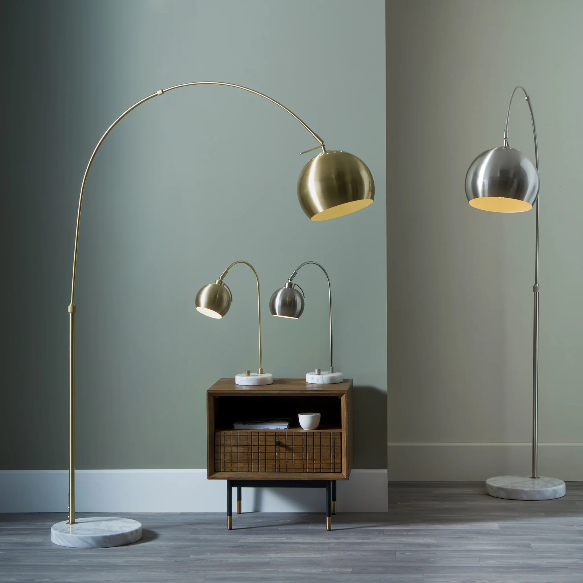 Feliciani Brushed Silver Metal and White Marble Floor Lamp - Image 2
