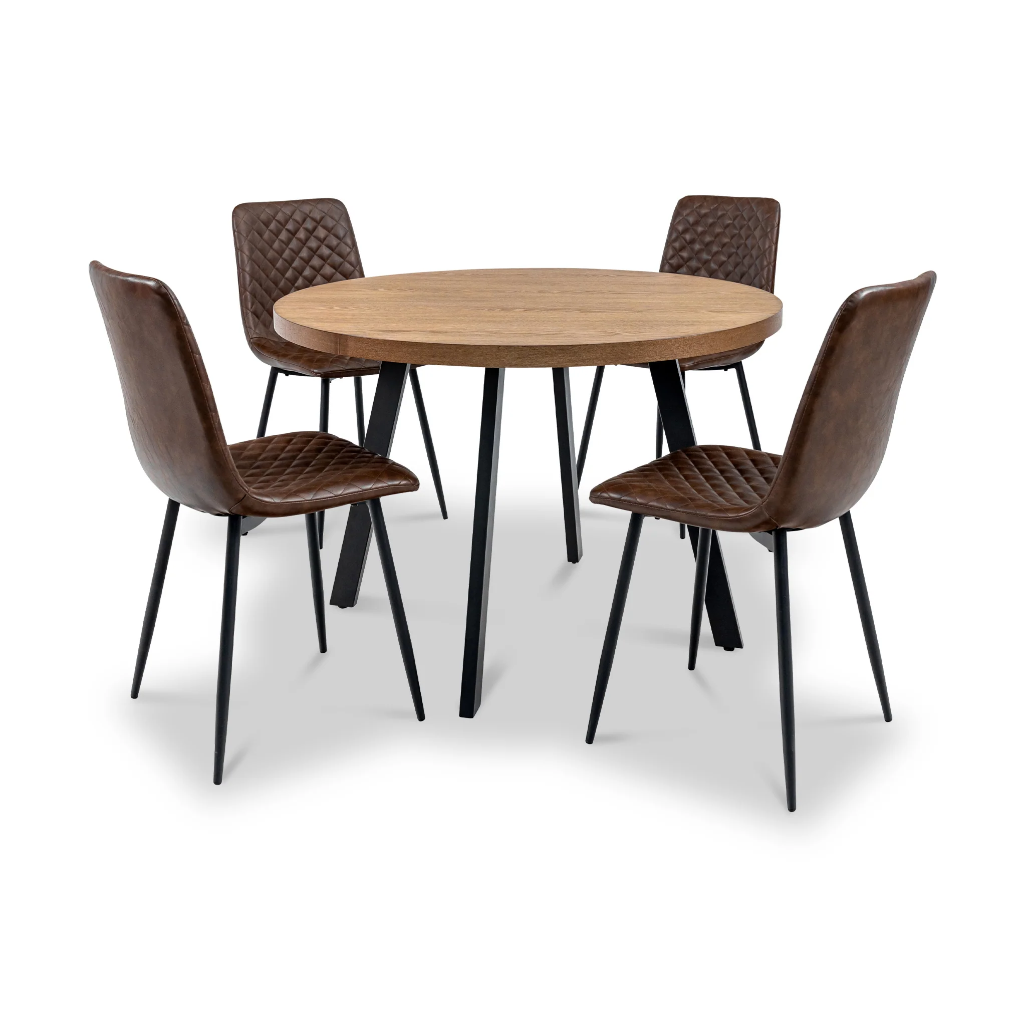 Harding 110cm Round Dining Table with 4 Faux Leather Dining Chairs