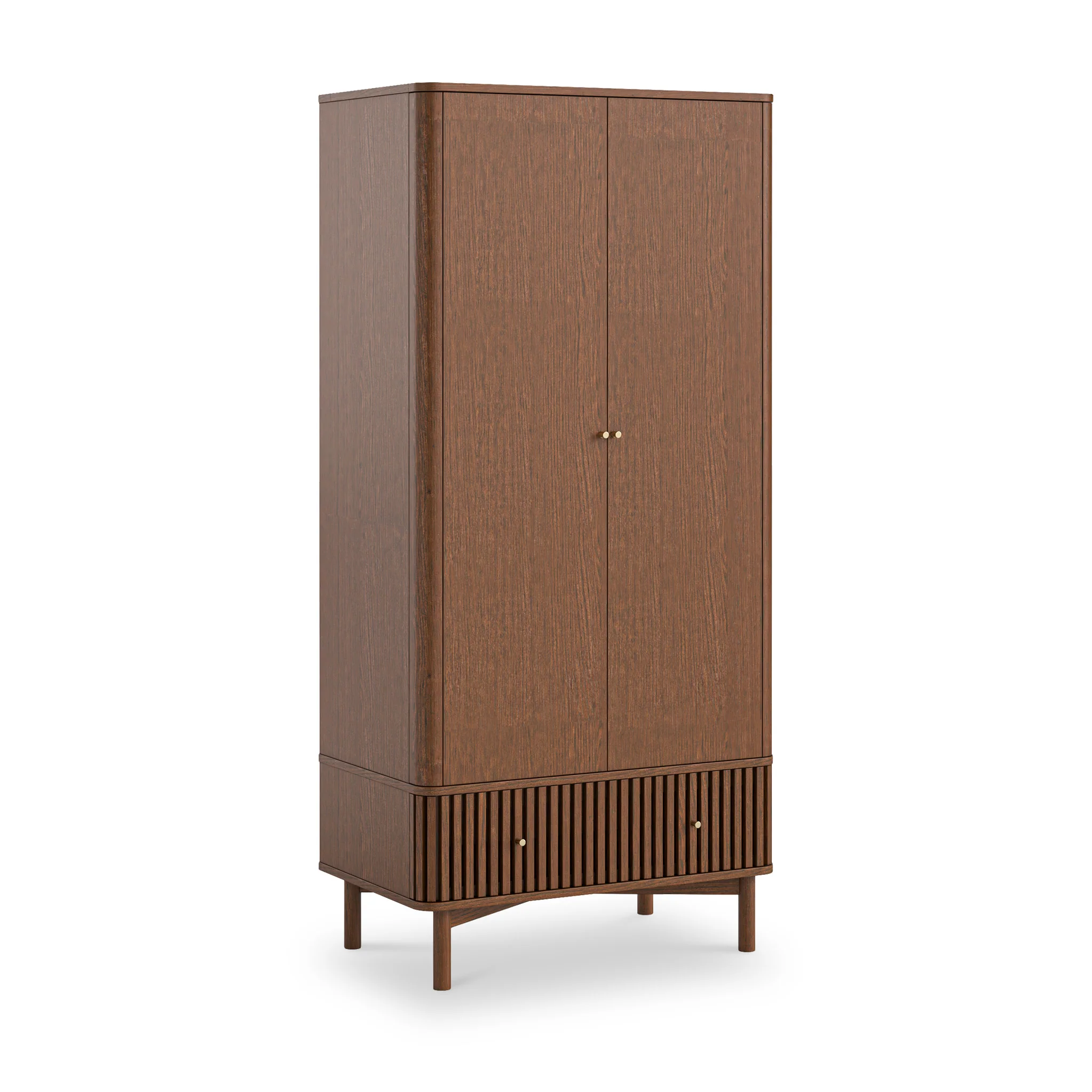 Shorwell Dark Oak Slatted Double Wardrobe with Drawer