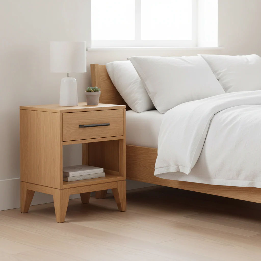 Sunburst Oak 1 Drawer Open Shelf Bedside Table - Image 2
