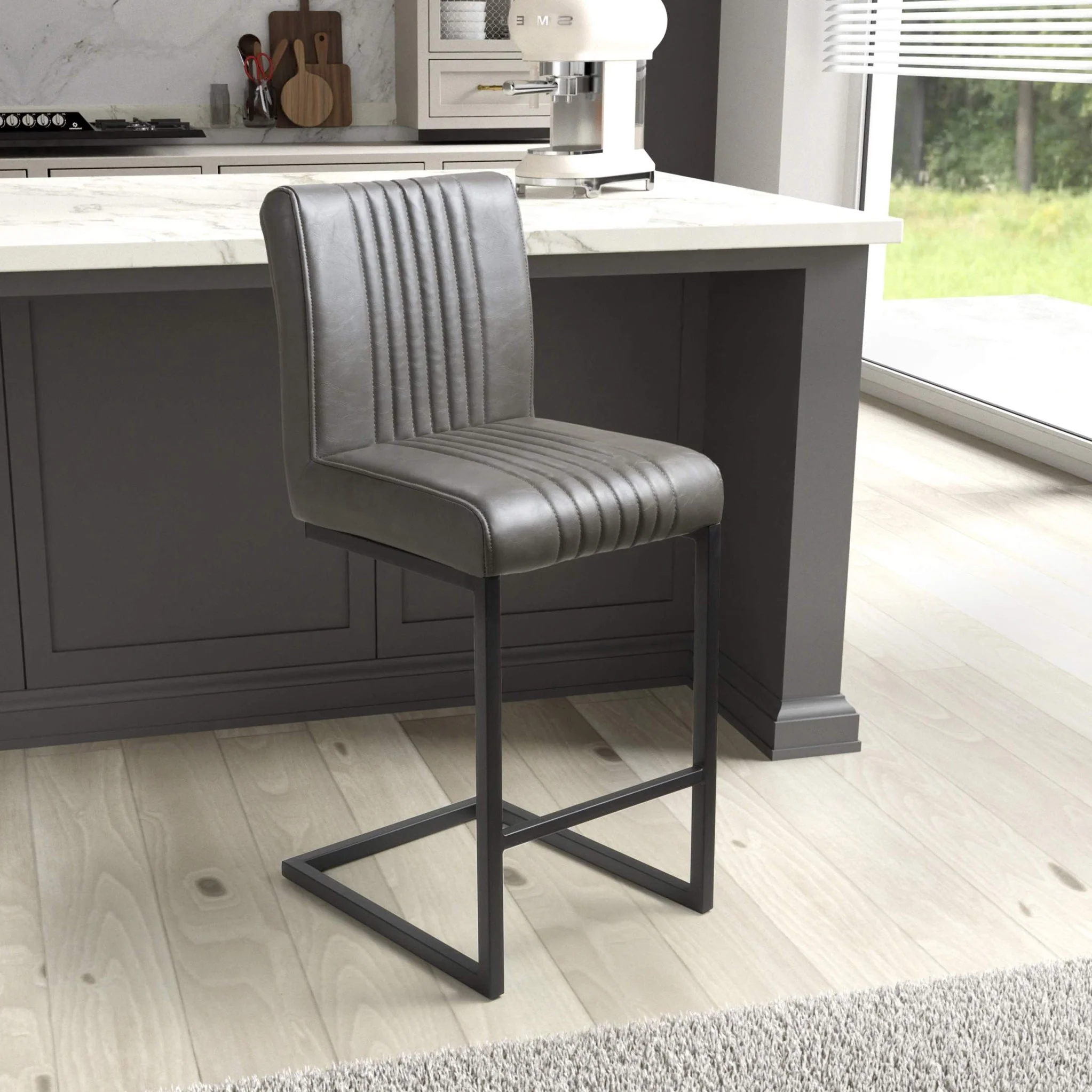 Trelise Cantilever Grey Faux Leather Bar Stool - Image 2